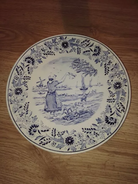 Assiette DELFT Boch Belgium décor bleu - paysanne moulin bateau -Diamètre 21,5cm