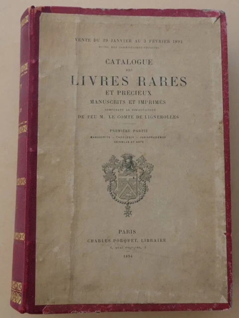 Catalogue De La Vente Lignerolles - 1894 - 3 Parties - Relié