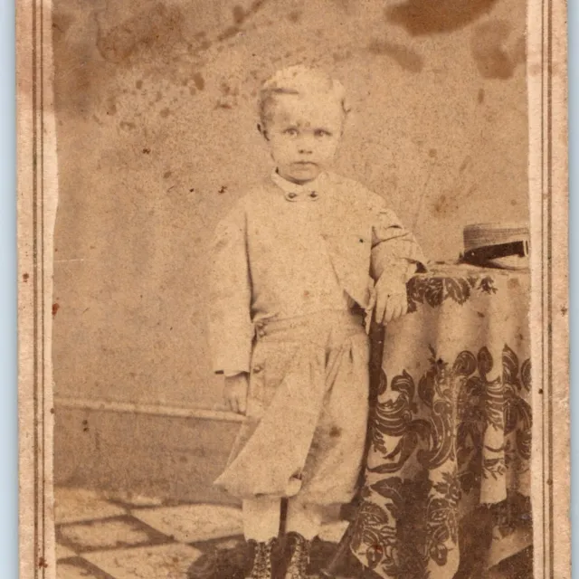 c1860s Civil War Era Rahway NJ Cute Toddler Boy CdV Photo Card 2c Tax Stamp H13