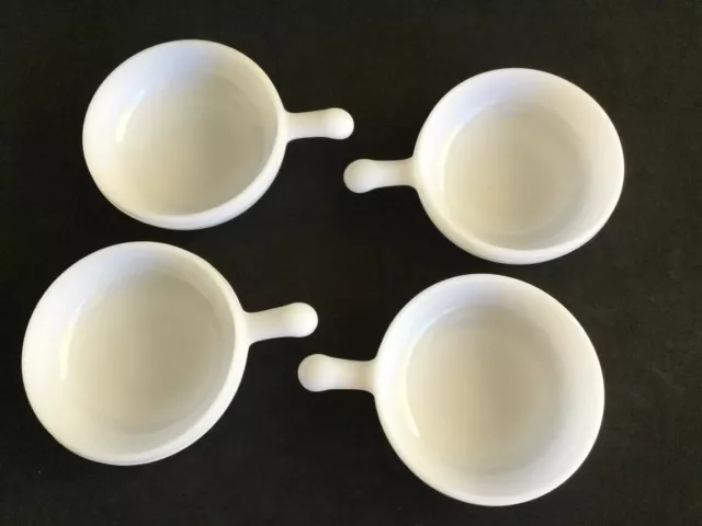 Glasbake vintage milk glass bowls lug handle onion soup/ chowder bowl set of 4