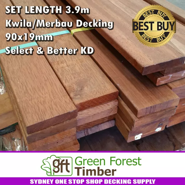 SET LENGTH 3.9m Kwila / Merbau Decking 90x19mm Select & Better KD