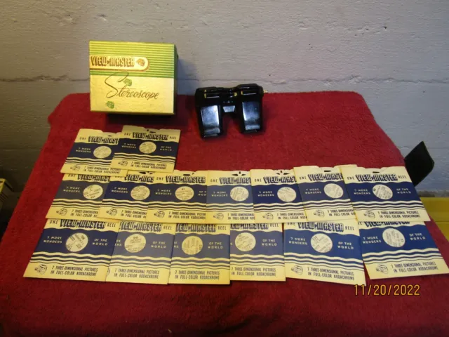 Vintage  Sawyer View Master Stereoscope with Box + 15 Reels Mostly Travel