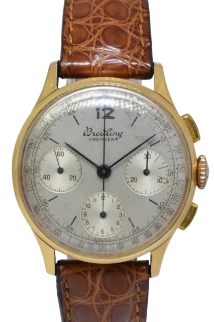 Breitling Vintage Premier Chronograph 18k Rose Gold Mens 35mm Manual Watch 787