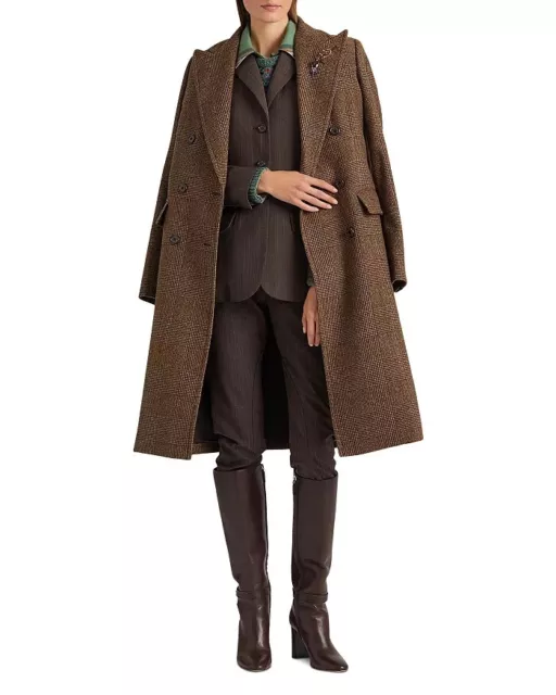 Lauren Ralph Lauren Double Breasted Woolen Coat Women's 12 Brown Long Sleeves~ 2