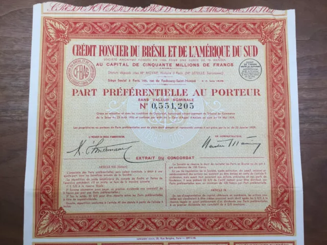 Brasile 1941 Credito Terra Del Brasile E Da L America Sud Letulle Notaio
