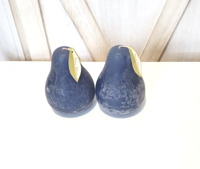 2 Vance Kitira Timber pear candles Blue Distressed 4"