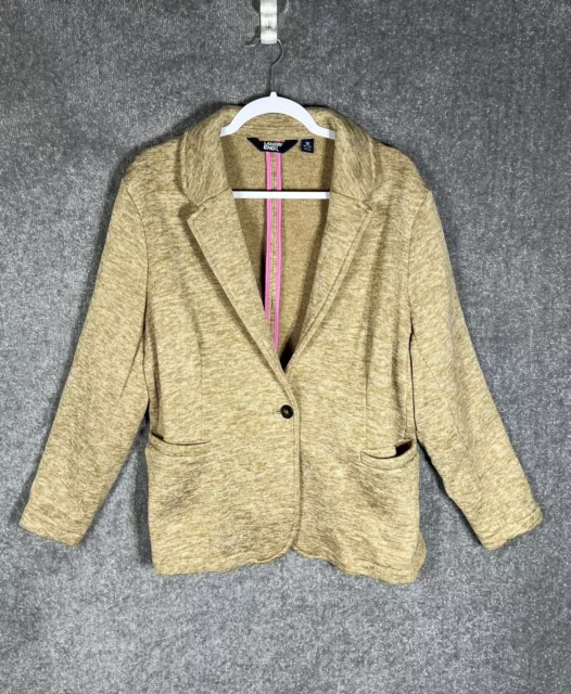 Lands End Camel Heather Sweater Fleece Blazer Jacket Womens 1X (16W-18W) Button
