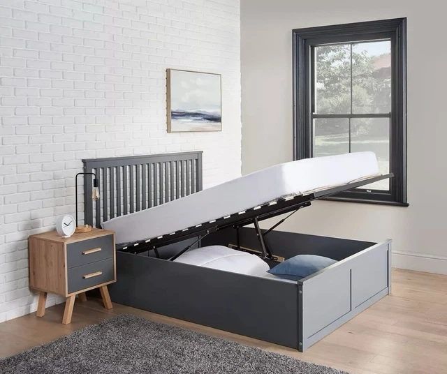 BRAND NEW GREY Wooden Ottoman Double Bed Frame with Extra Under Bed
