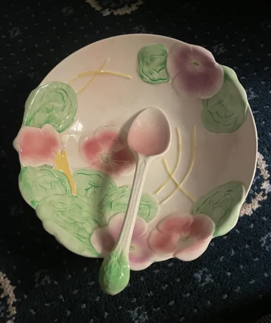 Vintage Avon Ware Footed Salad Bowl Made in England Floral Design With Spoon