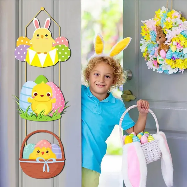 New Easter Themed Paper Door Hanger Cartoon Bunny Easter Egg Hanging Carrot Q2O1