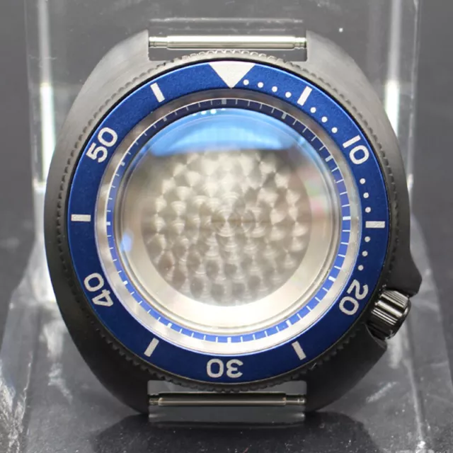 44mm Black Watch Case repair Sapphire Glass Burnishing Metal back For Seiko Nh35
