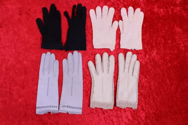 4 Paar Handschuhe Damen Leder Textil Gr. 6 1/2-7 Ungefüttert Vintage 70er Jahre