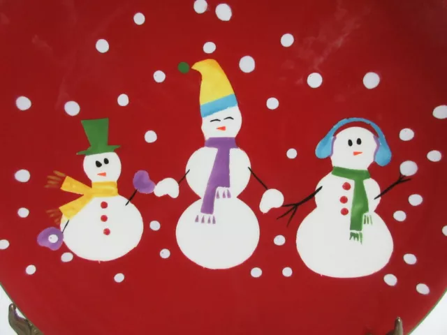 Pier 1 Imports Snow Ball Lunch Plate 9" Snowmen Red REPLACEMENT 2