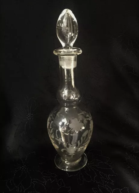 FLACON / CARAFE   EAU DE MÉLISSE en VERRE SOUFFLÉ - GRAVURE à l'ACIDE XIX° C1900