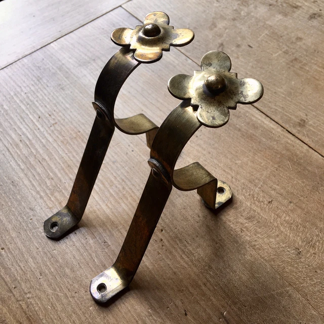 Vintage Brass Curtain Brackets Gold Old Antique - 45-50mm Pole