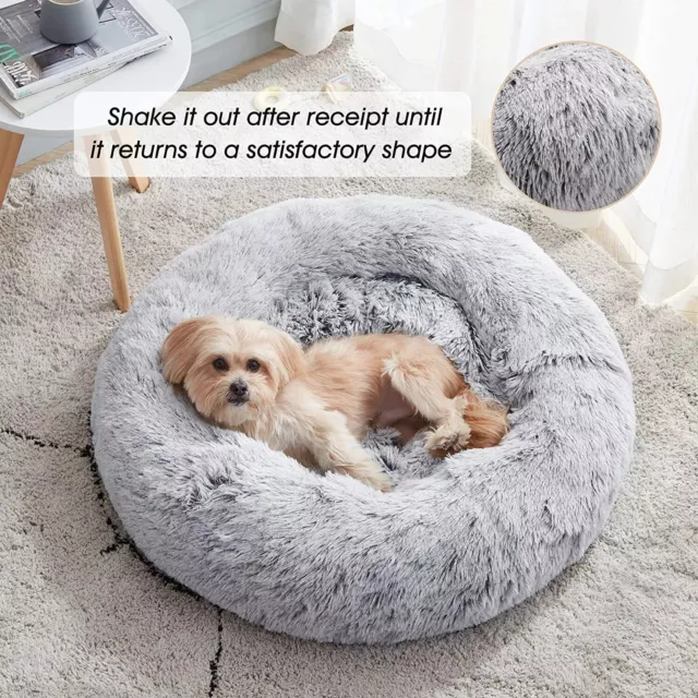 Donut Plush Pet Dog Cat Bed Fluffy Soft Warm Calming Bed Sleeping Kennel Nest 2