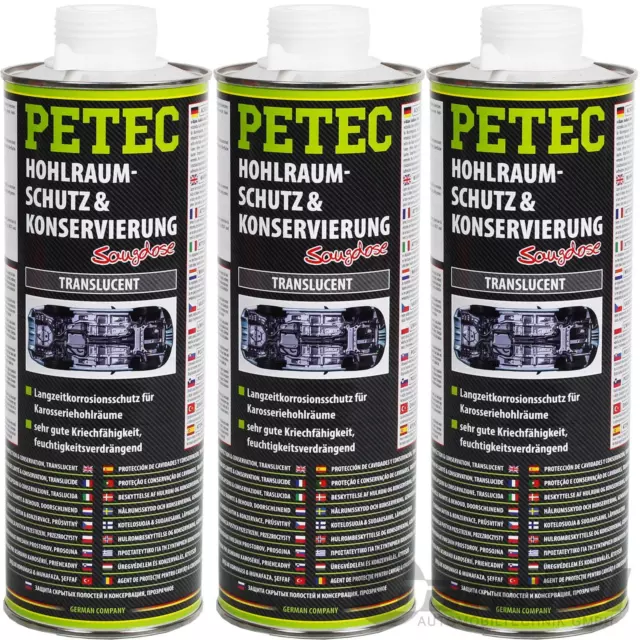 3x PETEC Hohlraumschutz&konservierung 1L 73510 Transparent