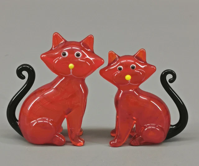 9912022-x Vetro Figura Grazioso Katzen-Paar Rosso 4,55x5cm Soffiato Bocca