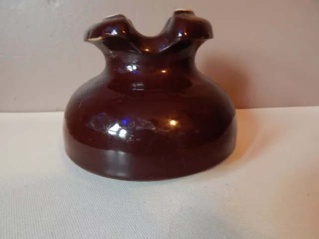 Vintage Brown Ceramic TELEPHONE POLE INSULATOR w/Saddle Shaped Top~VG Shape!