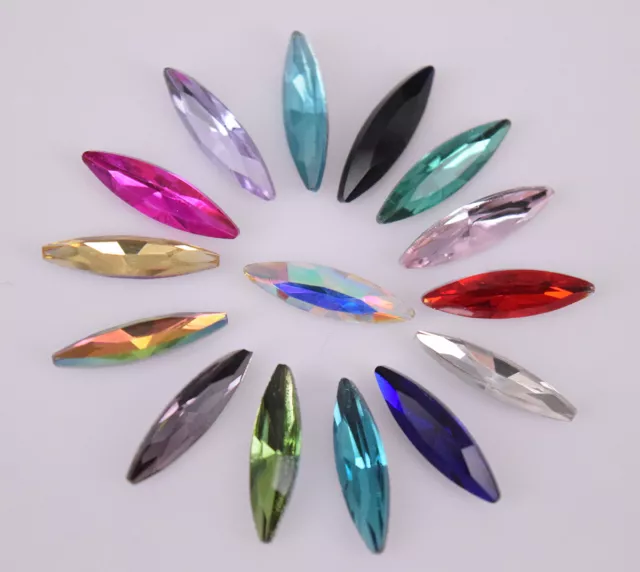 100 Pcs Color Glass Crystal Navette Rhinestone Jewels Faceted