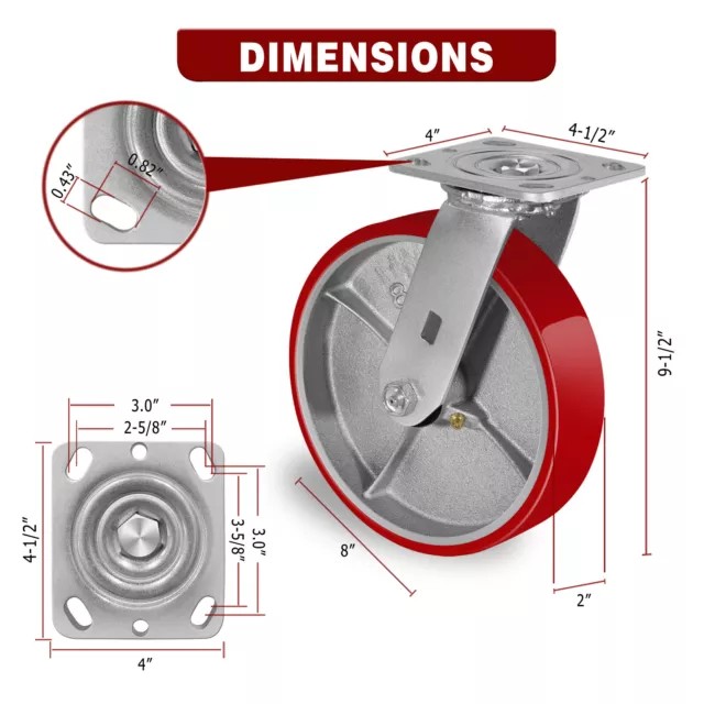 8 Inch Caster Wheels Heavy Duty,Capacity 1500-6000LB 2