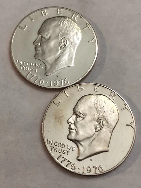 (2 pf coins) 1776-1976S types 1&2 clad PROOF Eisenhower IKE dollars.  #1