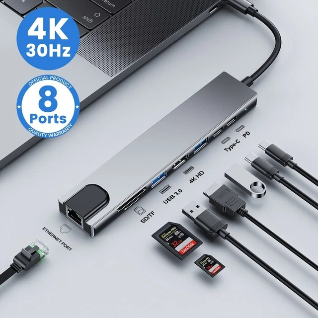 HDMI 4K 3 Docking Station Laptop Adapter with PD SD TF for Macbook Air IPad New