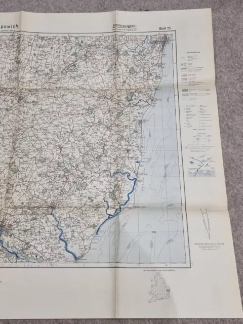 ORIGINAL WW2 GERMAN INVASION / AIRFORCE MAP Of IPSWICH 1938 3