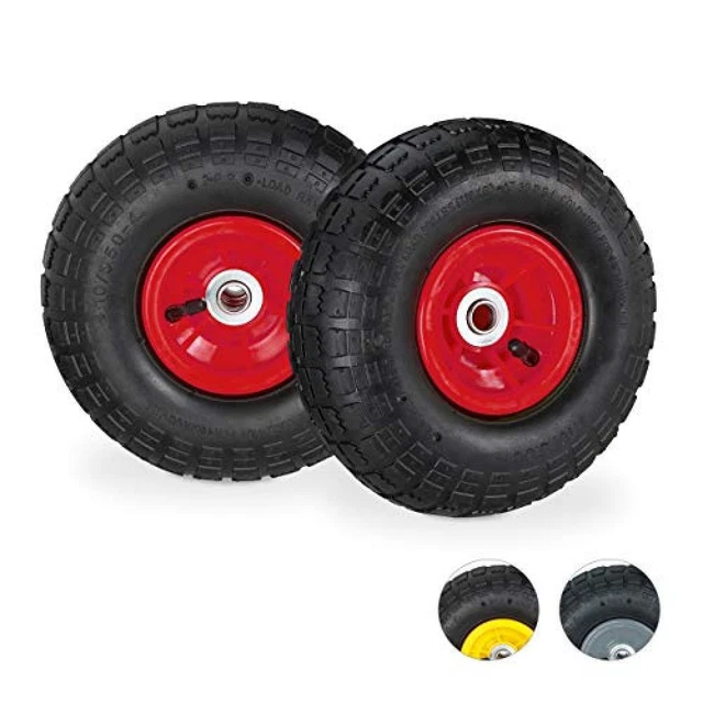 Relaxdays 2X Ruote per Carrello 4.1/3.5-4, Gomme di Scorta Carriola, ASSE 16 mm,