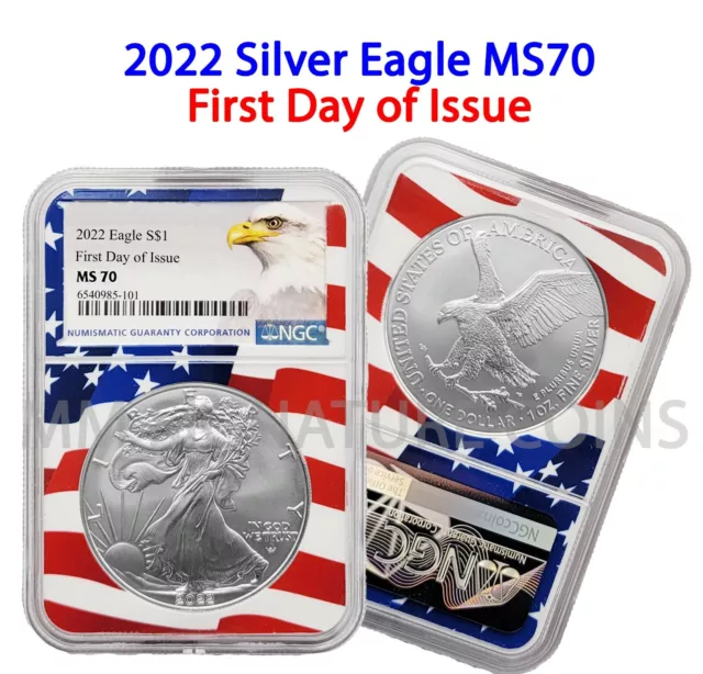 2022 American Silver Eagle NGC MS70 First Day of Issue FDOI Flag Core IN-HAND