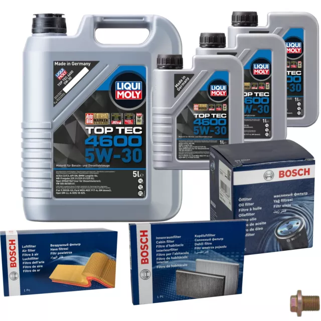 Bosch Inspektionspake 8 L Liqui Moly Top Tec 4600 5W-30 pour Saab 9-3