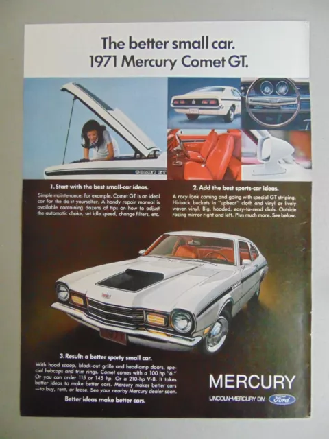 Mercury Comet GT 1971 el mejor coche pequeño de colección anuncio impreso artístico