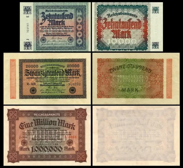 10000 - 1000000 Mark - Reichsbanknoten Februar 1923 - 2. Ausgabe - Reproduktion