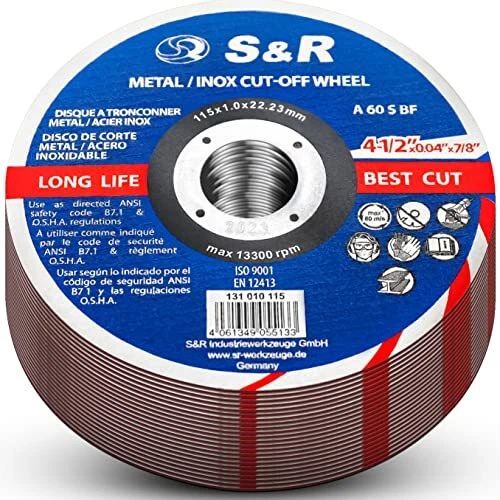 S&R 25 Disque 115 x 1mm Meule à tronçonner Fer Métal Acier Inox pour Meuleuse...