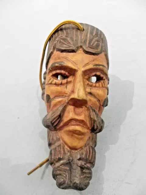Hand Carved Wooden Sculpture Wall Hanging Man's Head Made In Guatemala Souvenir