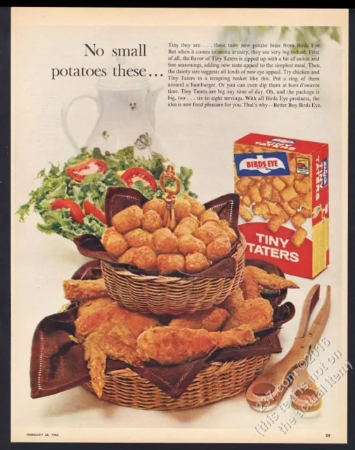 1962 Birds Eye Tiny Taters tater tots color photo vintage print ad