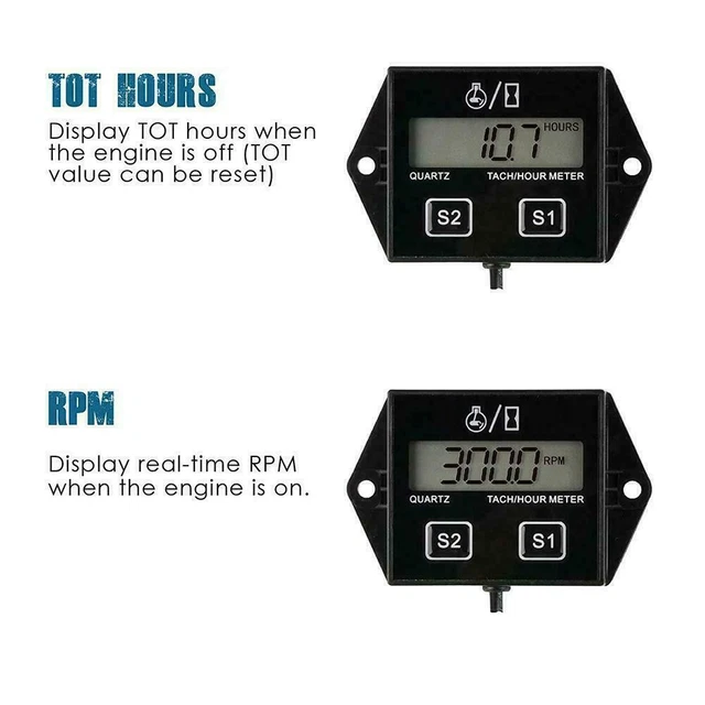DIGITAL ENGINE RPM Tachometer Hour Meter Gauge. For 2 and Stroke 4 ...