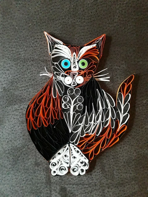 Imagen Quilling 🙂 Gato 🙂 - Imagen de papel 3D de 3 colores 🙂 Hecho a mano 🙂