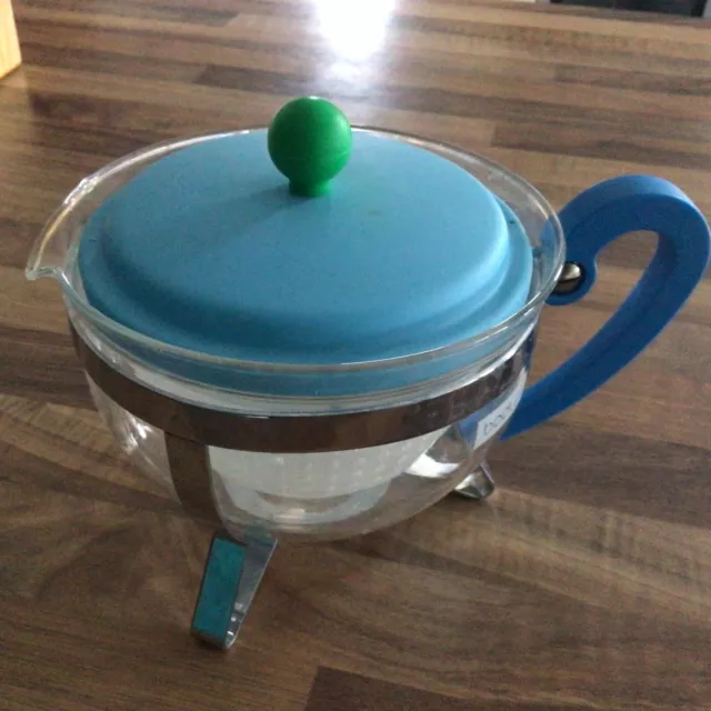 Bodum Glas Teekanne Teekanne mit blauem und grünem Deckel Retro kaum benutzt