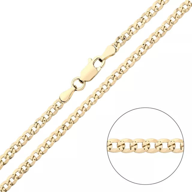 9ct Yellow Gold on Silver Diamond Cut Curb Chain 3mm 16" 18" 20" 22" 24" 26" 30"