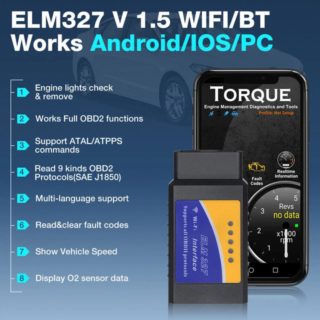 ELM327 EOBD BLUETOOTH Diagnostic OBD2 Car Engine Scanner Tool Fault