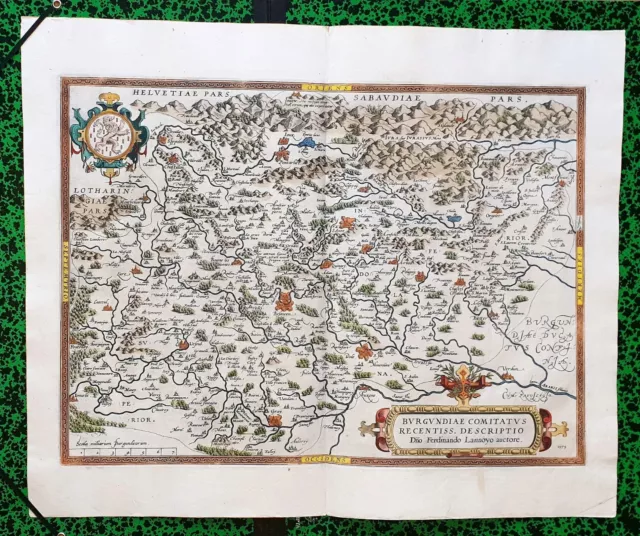 XVI ème - La Bourgogne Superbe Carte par Ortelius 56,2 x 46,5 cm Editée en 1579