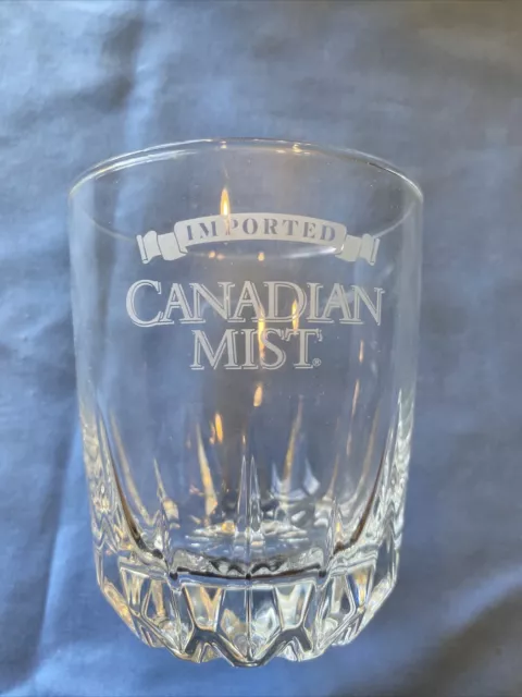 Imported Canadian Mist (4" H x 3 1/2" w) Whiskey Glass with White Lettering-new