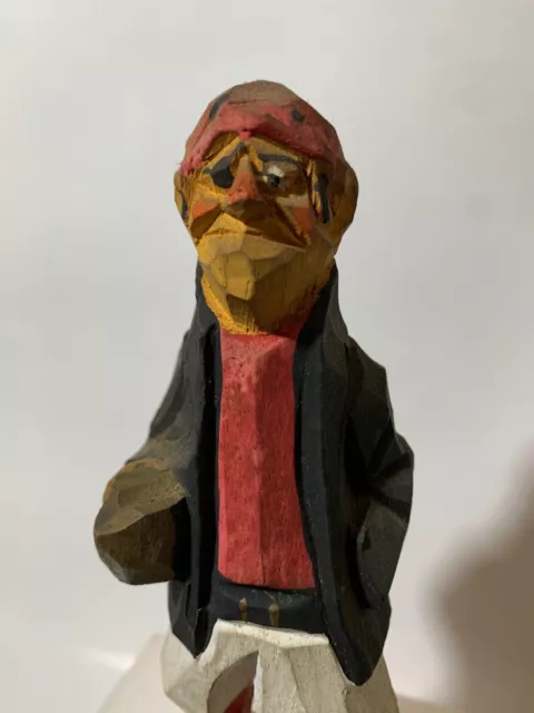 Vintage Folk Art PIRATE FIGURE hand made wooden carving painted 17cm