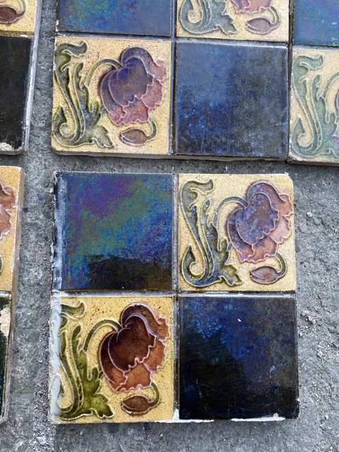 Antique Victorian Tiles - Set of 8 . Victorian Relief Tiles 6 Inch Art Nouveau 3