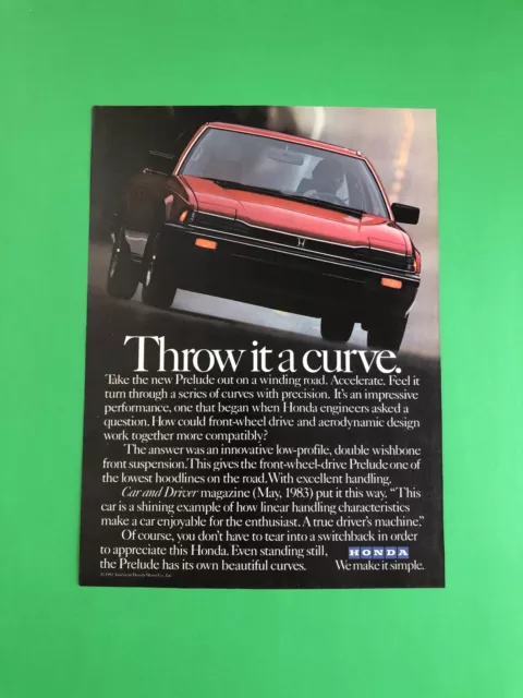1983 Honda Prelude Vintage Original Print Ad Advertisement Printed
