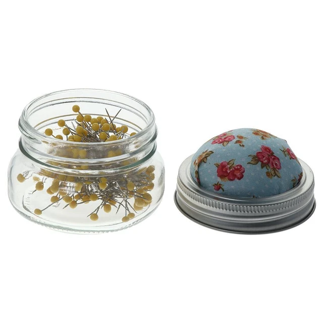 Glass Bottle Round Pearl Pin Holder Needle Pin Holder Glass Pin Cushion Jar