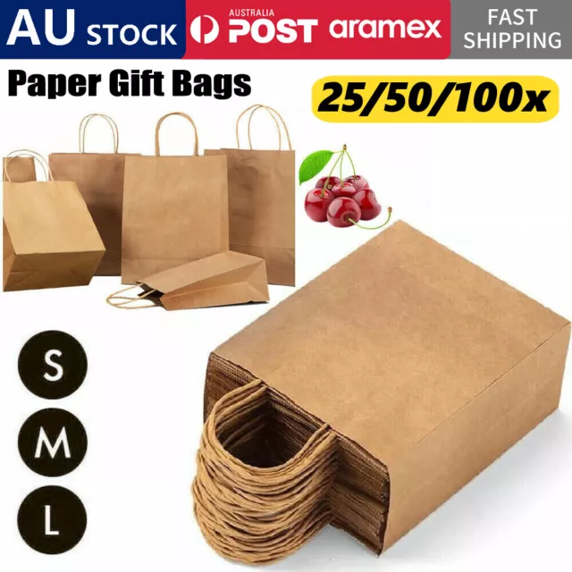 Upto 100x Bulk Kraft Paper Bags Gift Shopping Carry Craft Brown Bag with Handles