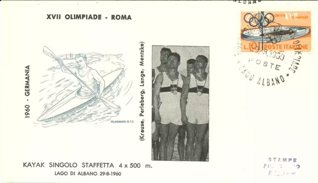 🏅 Olympic Special Cancel Roma 1960 - Kayak K1 4 x 500 mt.  - Germania