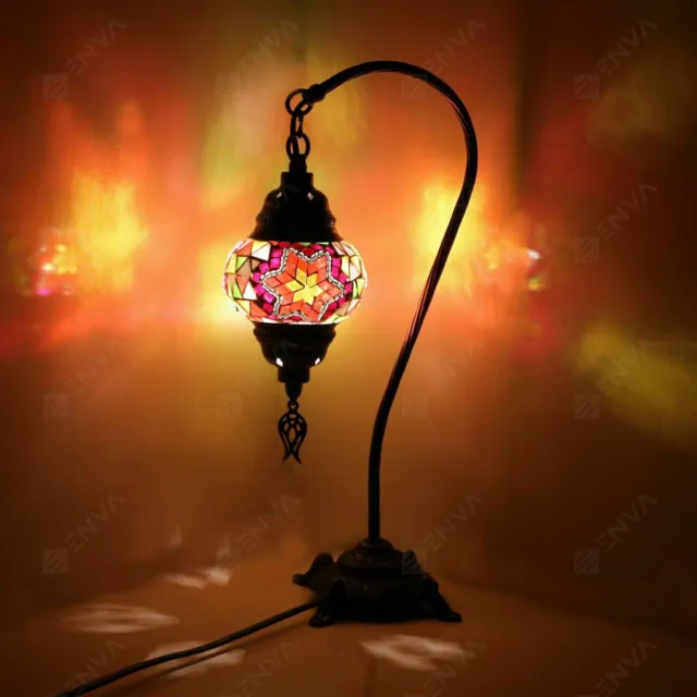 Lampada Tiffany Swan Luce Fatta a Mano da Tavolo Mosaico Stile Marocchino Turco